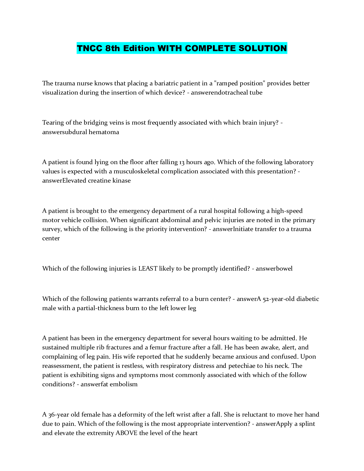 Preview image of TNCC 8th Edition WITH COMPLETE SOLUTION document